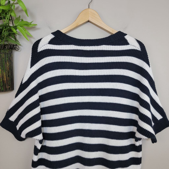 Cabi #5289 Whistle Black White Stripe Short Sleeve Knit Cardigan Sweater XS - Picture 8 of 11